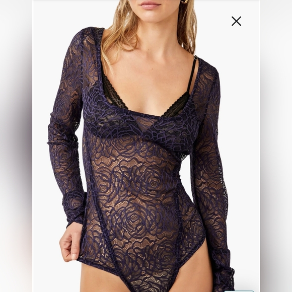 Free People in my head Navy Coat lace body suit size S NWT - Picture 7 of 8